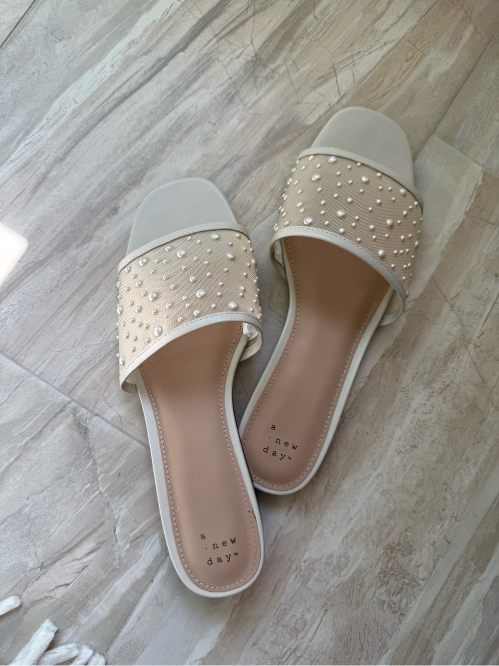Target Pearl-Embellished Cream Slide Sandals